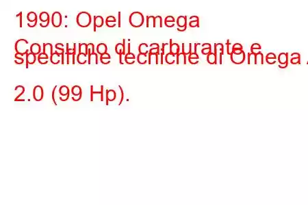 1990: Opel Omega
Consumo di carburante e specifiche tecniche di Omega A 2.0 (99 Hp).