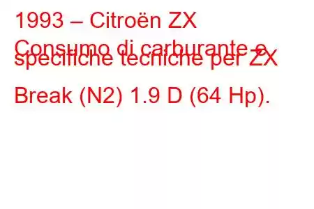 1993 – Citroën ZX
Consumo di carburante e specifiche tecniche per ZX Break (N2) 1.9 D (64 Hp).