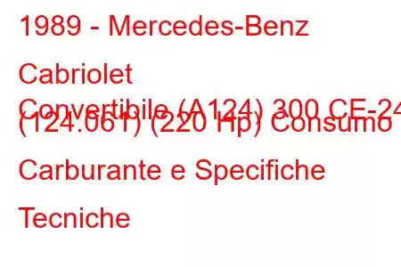 1989 - Mercedes-Benz Cabriolet
Convertibile (A124) 300 CE-24 (124.061) (220 Hp) Consumo Carburante e Specifiche Tecniche