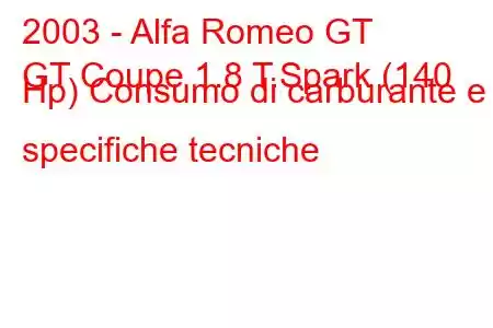 2003 - Alfa Romeo GT
GT Coupe 1.8 T.Spark (140 Hp) Consumo di carburante e specifiche tecniche