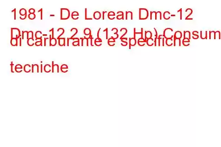 1981 - De Lorean Dmc-12
Dmc-12 2.9 (132 Hp) Consumo di carburante e specifiche tecniche