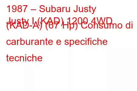 1987 – Subaru Justy
Justy I (KAD) 1200 4WD (KAD-A) (67 Hp) Consumo di carburante e specifiche tecniche