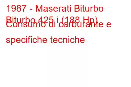 1987 - Maserati Biturbo
Biturbo 425 i (188 Hp) Consumo di carburante e specifiche tecniche