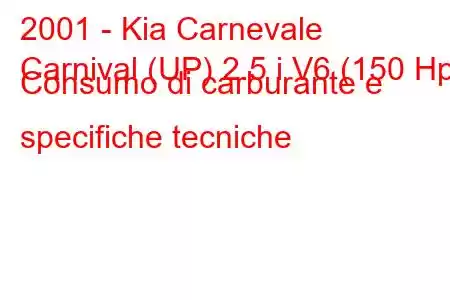 2001 - Kia Carnevale
Carnival (UP) 2.5 i V6 (150 Hp) Consumo di carburante e specifiche tecniche