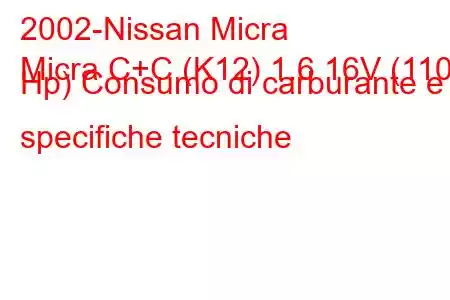 2002-Nissan Micra
Micra C+C (K12) 1.6 16V (110 Hp) Consumo di carburante e specifiche tecniche