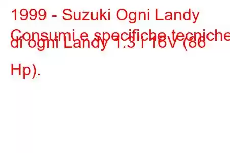 1999 - Suzuki Ogni Landy
Consumi e specifiche tecniche di ogni Landy 1.3 i 16V (86 Hp).