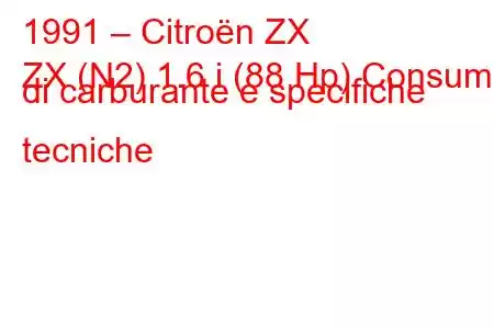 1991 – Citroën ZX
ZX (N2) 1.6 i (88 Hp) Consumo di carburante e specifiche tecniche