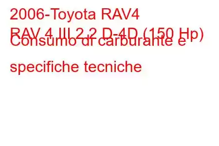 2006-Toyota RAV4
RAV 4 III 2.2 D-4D (150 Hp) Consumo di carburante e specifiche tecniche