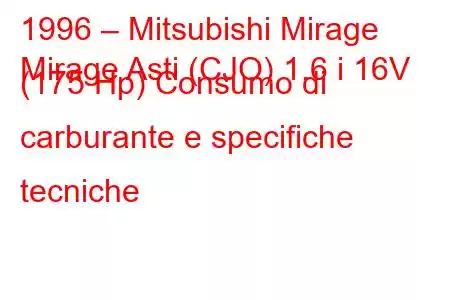 1996 – Mitsubishi Mirage
Mirage Asti (CJO) 1.6 i 16V (175 Hp) Consumo di carburante e specifiche tecniche