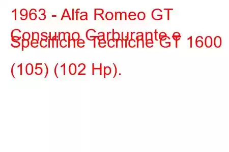 1963 - Alfa Romeo GT
Consumo Carburante e Specifiche Tecniche GT 1600 (105) (102 Hp).