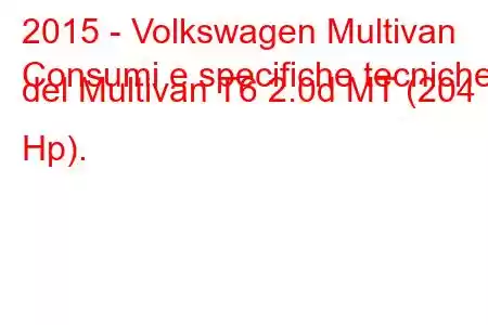 2015 - Volkswagen Multivan
Consumi e specifiche tecniche del Multivan T6 2.0d MT (204 Hp).