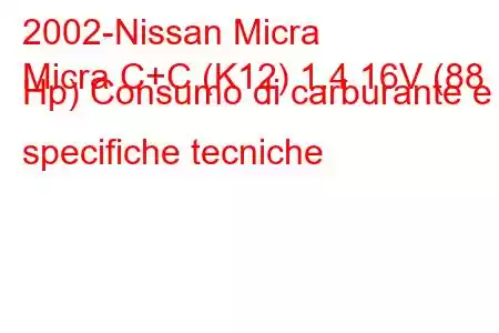 2002-Nissan Micra
Micra C+C (K12) 1.4 16V (88 Hp) Consumo di carburante e specifiche tecniche