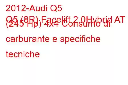 2012-Audi Q5
Q5 (8R) Facelift 2.0Hybrid AT (245 Hp) 4x4 Consumo di carburante e specifiche tecniche