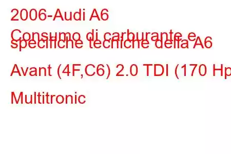 2006-Audi A6
Consumo di carburante e specifiche tecniche della A6 Avant (4F,C6) 2.0 TDI (170 Hp) Multitronic