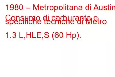 1980 – Metropolitana di Austin
Consumo di carburante e specifiche tecniche di Metro 1.3 L,HLE,S (60 Hp).