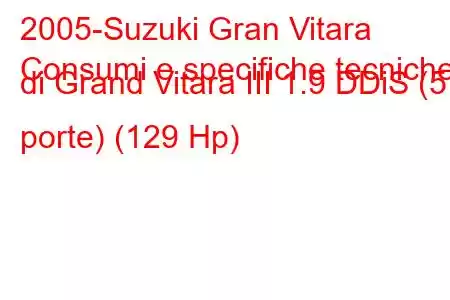 2005-Suzuki Gran Vitara
Consumi e specifiche tecniche di Grand Vitara III 1.9 DDiS (5 porte) (129 Hp)