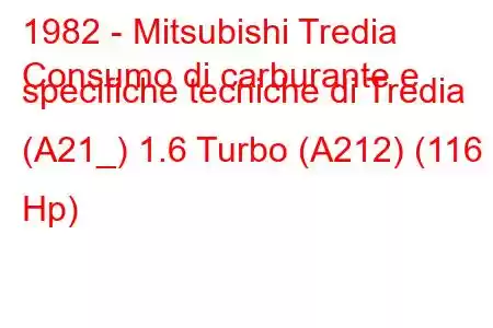 1982 - Mitsubishi Tredia
Consumo di carburante e specifiche tecniche di Tredia (A21_) 1.6 Turbo (A212) (116 Hp)