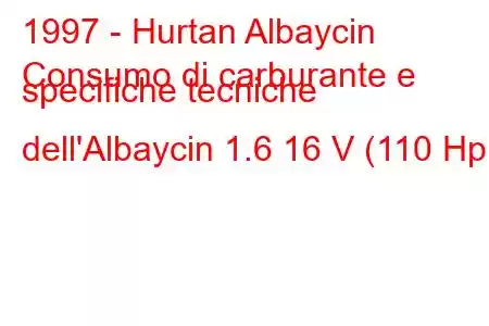 1997 - Hurtan Albaycin
Consumo di carburante e specifiche tecniche dell'Albaycin 1.6 16 V (110 Hp).