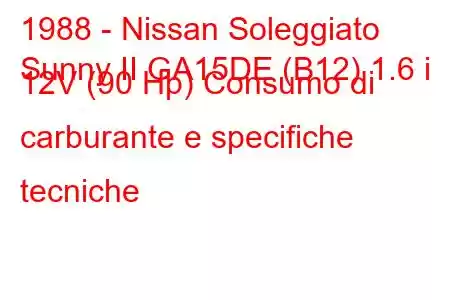 1988 - Nissan Soleggiato
Sunny II GA15DE (B12) 1.6 i 12V (90 Hp) Consumo di carburante e specifiche tecniche