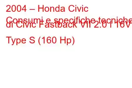 2004 – Honda Civic
Consumi e specifiche tecniche di Civic Fastback VII 2.0 i 16V Type S (160 Hp)