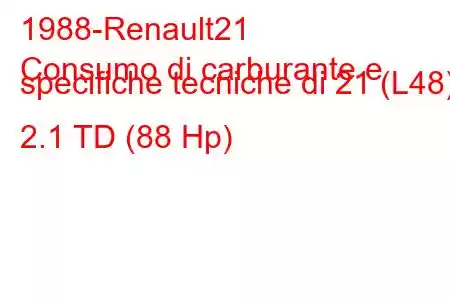 1988-Renault21
Consumo di carburante e specifiche tecniche di 21 (L48) 2.1 TD (88 Hp)