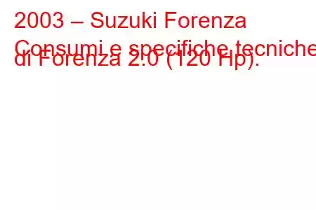 2003 – Suzuki Forenza
Consumi e specifiche tecniche di Forenza 2.0 (120 Hp).