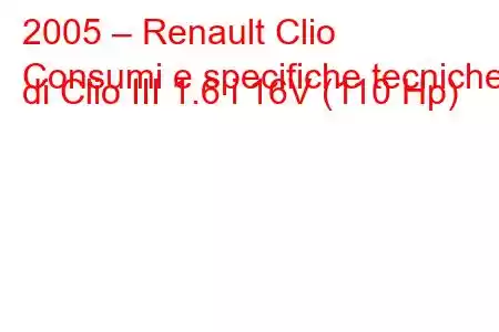 2005 – Renault Clio
Consumi e specifiche tecniche di Clio III 1.6 i 16V (110 Hp)