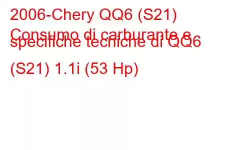 2006-Chery QQ6 (S21)
Consumo di carburante e specifiche tecniche di QQ6 (S21) 1.1i (53 Hp)