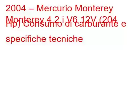 2004 – Mercurio Monterey
Monterey 4.2 i V6 12V (204 Hp) Consumo di carburante e specifiche tecniche