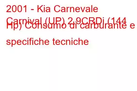 2001 - Kia Carnevale
Carnival (UP) 2.9CRDi (144 Hp) Consumo di carburante e specifiche tecniche