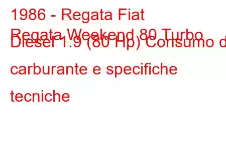 1986 - Regata Fiat
Regata Weekend 80 Turbo Diesel 1.9 (80 Hp) Consumo di carburante e specifiche tecniche