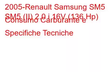 2005-Renault Samsung SM5
SM5 (II) 2.0 i 16V (136 Hp) Consumo Carburante e Specifiche Tecniche