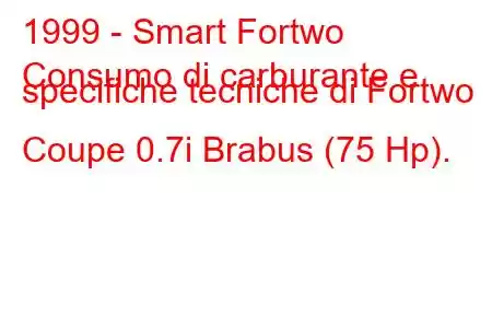 1999 - Smart Fortwo
Consumo di carburante e specifiche tecniche di Fortwo Coupe 0.7i Brabus (75 Hp).