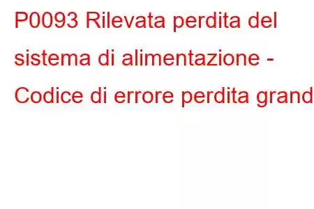 P0093 Rilevata perdita del sistema di alimentazione - Codice di errore perdita grande