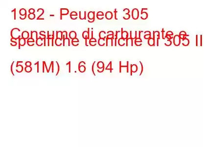 1982 - Peugeot 305
Consumo di carburante e specifiche tecniche di 305 II (581M) 1.6 (94 Hp)