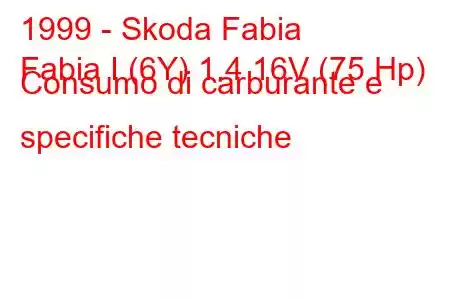 1999 - Skoda Fabia
Fabia I (6Y) 1.4 16V (75 Hp) Consumo di carburante e specifiche tecniche