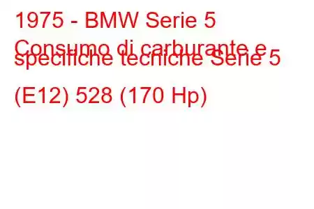 1975 - BMW Serie 5
Consumo di carburante e specifiche tecniche Serie 5 (E12) 528 (170 Hp)