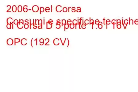 2006-Opel Corsa
Consumi e specifiche tecniche di Corsa D 5 porte 1.6 i 16V OPC (192 CV)