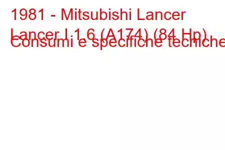 1981 - Mitsubishi Lancer
Lancer I 1.6 (A174) (84 Hp) Consumi e specifiche tecniche