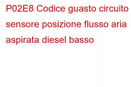 P02E8 Codice guasto circuito sensore posizione flusso aria aspirata diesel basso