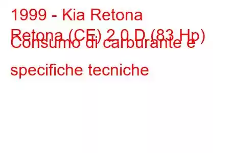 1999 - Kia Retona
Retona (CE) 2.0 D (83 Hp) Consumo di carburante e specifiche tecniche