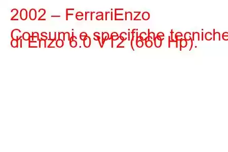 2002 – FerrariEnzo
Consumi e specifiche tecniche di Enzo 6.0 V12 (660 Hp).