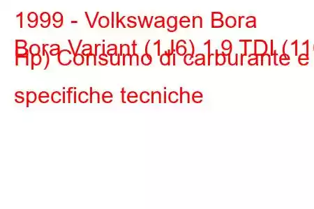 1999 - Volkswagen Bora
Bora Variant (1J6) 1.9 TDI (110 Hp) Consumo di carburante e specifiche tecniche