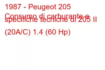 1987 - Peugeot 205
Consumo di carburante e specifiche tecniche di 205 II (20A/C) 1.4 (60 Hp)