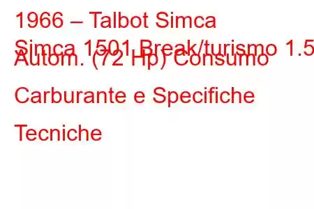 1966 – Talbot Simca
Simca 1501 Break/turismo 1.5 Autom. (72 Hp) Consumo Carburante e Specifiche Tecniche