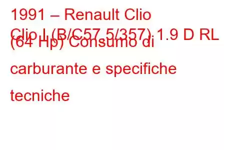 1991 – Renault Clio
Clio I (B/C57,5/357) 1.9 D RL (64 Hp) Consumo di carburante e specifiche tecniche