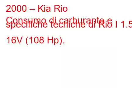 2000 – Kia Rio
Consumo di carburante e specifiche tecniche di Rio I 1.5 i 16V (108 Hp).