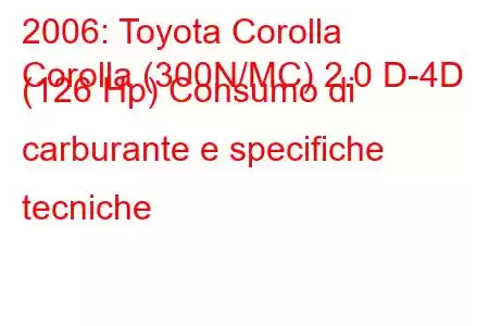 2006: Toyota Corolla
Corolla (300N/MC) 2.0 D-4D (126 Hp) Consumo di carburante e specifiche tecniche