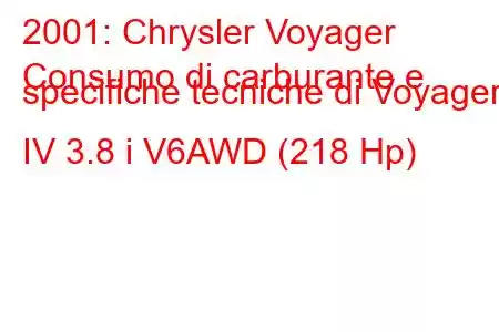 2001: Chrysler Voyager
Consumo di carburante e specifiche tecniche di Voyager IV 3.8 i V6AWD (218 Hp)