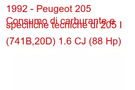 1992 - Peugeot 205
Consumo di carburante e specifiche tecniche di 205 I (741B,20D) 1.6 CJ (88 Hp)